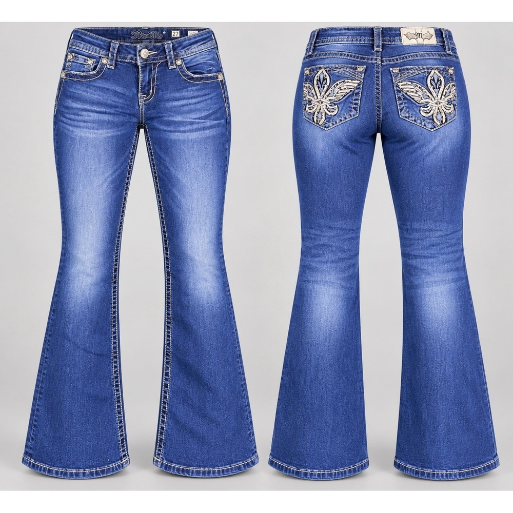 Miss Me boot jeans womens 28x29.5 mid rise sequins Rhinestone wing fleur di lis